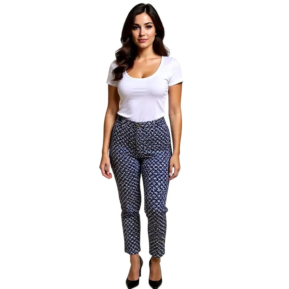 Michael Kors Womens Navy White Geometric Pattern Straight Leg Ankle Pants Size 8